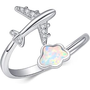 MONGAS Airplane Rings Sterling Silver Cloud Stacking Aircraft Jewelry for Flight Attendant Gifts