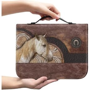3D Horse Print Bible Cover Case for Women Girls Pu Leather Bible Tote Scripture Bag Book Protective Bible Carrying Carrier Church Religious Journaling Organizer