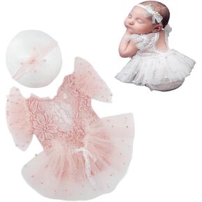 Newborn Photography Outfits Girl White Lace Romper Baby Photoshoot Pearl Lace Rompers Skirt Photoshoot Outfits Easter Gift