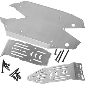 RC Chassis Armor Upgrades Part for Arrm a 1/8 Mojave 4S,Stainless Steel Skid Plate,Armor Plating,Front Rear Guards,Protection Plate,Silver