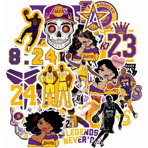 33 PCS Los Angeles Stickers Vinyl Lakers Stickers Pack Basketball Star Stickers for Water Bottle, Laptop, Bicycle, Computer, Motorcycle, Travel Case, Car Decal 2-2.5 inches