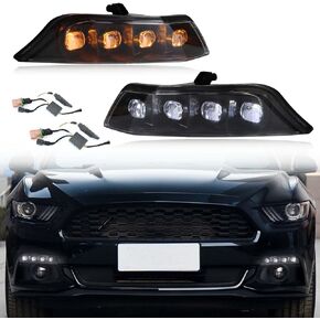 Switchback White/Amber LED Front Bumper Fog Light DRL Amber Sequential Turn Signal Feature Compatible with Ford Mustang 2015 2016 2017 Replacement Front Bumper Trim