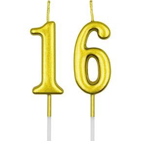 16th & 61st Birthday Candles, Champagne Gold Number 16 61 Candle for Cake, Happy Birthday Cake Topper Decoration for Birthday Anniversary Celebration Party Supplies