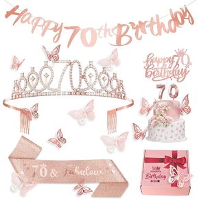 16th Birthday Decorations for Her Sweet Birthday Gifts for Girls Rose Gold 16th Birthday Sash, Tiara, Cake Topper, Number 16 Candles, Happy 16th Birthday Banner, 3D Butterfly 12pcs, Birthday Supplies