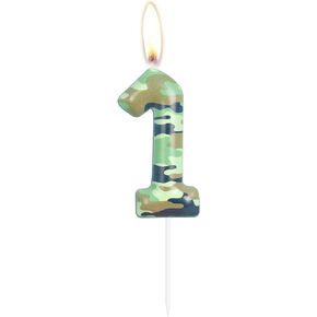 ZHIHUI Birthday Candle Army Themed Party Decorations, Hunting Party Camouflage Motif Party Supplies Decorations, Boys Girls Kids Birthday Cake Topper Reunions Theme Party Supplies (Number 1)