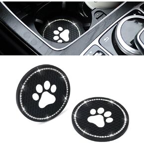 2PCS Bling Cat Paw Car Cup Coaster, Universal 2.75 Inches Anti-Slip Silicone Vehicle Cup Holder Coasters, Lovely Bottle Rubber Coasters, Crystal Rhinestone Car Interior Accessories