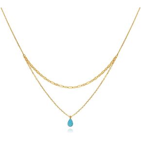 Dainty Gold Necklace for Women,Opal Aque Pendent Necklace,18K Gold Plated Teardrop Necklace,Double Layered Choker Necklace for Girls Stainless Steel Jewelry Gift for Birthday,Chrismas,Anniversary in Saudi Arabia