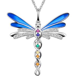 Dragonfly Necklaces for Women,S925 Sterling Silver Rhinestone Flying Celtic Infinity 7 Chakra Dragonfly Wing Pendant Necklace Jewelry Birthday Mother's Day Gifts for Women Girls Dragonfly Lovers
