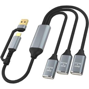 USB Splitter Y Cable 1FT,2 in 1 USB A and USB C Expander Hub,Multi USB Port Extender,Extra Multiport Data Charger Split Adapter for Mac MacBook,Car,Xbox One Series X/S,Flash Drive,HDD,Laptop