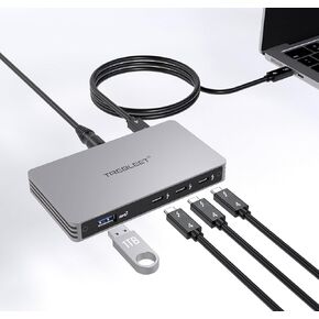 TREBLEET Slim Thunderbolt 4 Hub with 85W Charging, Single 8K or Dual 4K Display, Compatible with Thunderbolt 3/USB4 MAC OS & Windows OS, with Four 40Gbps Thunderbolt 4 Ports, One USB A 3.2 Gen2 Port