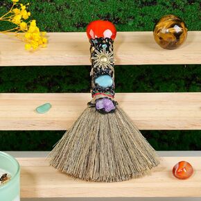 Natural Red Agate Magic Broom Love Crystal Witch Broom Reiki Healing Crystal Handmade for Cleansing Bedroom Office Home Decor Gifts