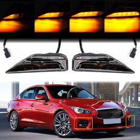 AUXMART LED Fog Lights for Infiniti Q50 Q50S Sport 2014-2020 Front Bumper Fog Lights for Q50 Q50S 2015 2016 2017 2018 2019, Dynamic Sequential Blink Amber Turn Signal Lamp Assembly