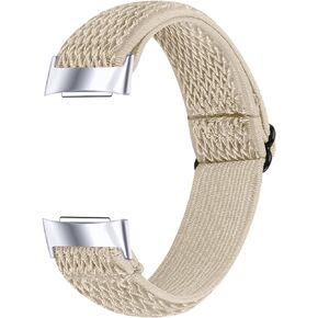FitTurn Adjustable Elastic Watch Band Compatible with Fitbit Charge 6/Charge 5 Bands Replacement Stretchy Nylon Loop Strap Soft Braided Wrist Bands Bracelet Sport for Women Men