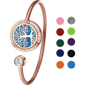 Cupimatch Essential Oil Diffuser Bracelet: Tree of Life Stainless Steel Aromatherapy Bracelets Adjustable with 10 Color Pads Jewelry Gift Set for Girls Women