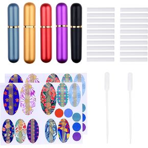 Kare & Kind Inhaler Tubes- Aluminum and Glass - for DIY Essential Oil Aromatherapy Use - Refillable - 5 Elegant Inhaler Tubes, 25 Wicks, 1 Opening Tool, 78 writable Stickers, 2 Mini droppers