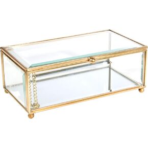 تفاصيل المنزل صندوق تذكار زجاجي مستطيل | منظم المجوهرات | لهجة ديكور | الغرور | ديكور الطاولة | هدية الزفاف | الجرار والعلب | ذهب in Kuwait