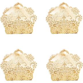 ponatia 50 PCS Laser Cut With Ribbon Wedding Party Favor Box, Wedding Gift Box, Chocolate Candy and Gift Boxes Paper bags for packaging(Gold)