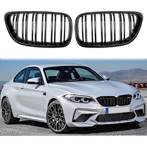 Heart Horse 2 Series Front Kidney Grille for 2014-2018 B-M-W 2 Series F22 F23 F87 M2 Dual Line Gloss Black Grills 1 Pair (Left and Right)