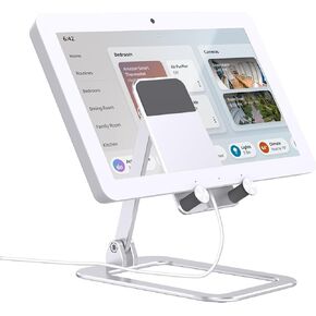 Adjustable Stand for Echo Hub, Aluminum Desktop Echo Hub Stand Holder, Multiple Anti-Slip Pads, Foldable and Portable Stand Compatible with Echo Hub, Phones/Tablets Up to 13 Inches (Silver)