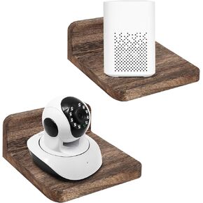 Wall Mounted Speaker Stand Holder Floating Shelf, Monitor Camera Holder Small Shelf for Bluetooth Speaker Webcam Cell Phones Mesh Router Toy Display Cable Boxes by Wood (2 Pack)
