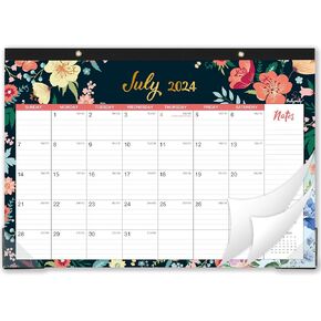 Desk Calendar 2024-2025 - 18 Monthly Desk/Wall Calendar, July 2024 - December 2025, 17" x 12", Thick Paper with Corner Protectors, Large Ruled Blocks - Floral