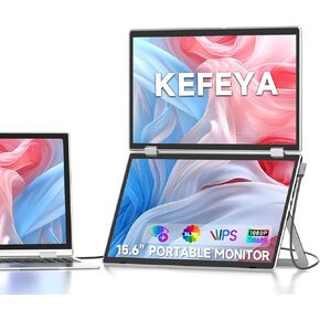 Laptop Screen Extender, 15.6" Folding Portable Monitor for Laptop, 1080P FHD IPS Triple Monitor Extension for Laptop with Windows MacOS, One Cable/340° Rotation/VESA Mountable/Ergo Design