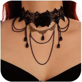 Denifery Black Lace Flower Collar Choker Necklace Punk Choker Chain Costume Party Prom Vampire Choker for Women and Girls (Style 4)