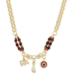 Azabache Evil Eye Elephant Protection Necklace 14K Gold Plated Good Luck Jewelry Gift for Women
