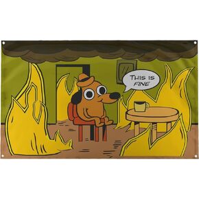 Banger - This Is Fine Dog Burning Room Funny Motivational Inspirational Office Gym Wall College Dorm Room Decor Design on a 3X5 Feet Flag with 4 Grommets for Easy Wall Hanging. Authentic BANGER FLAG