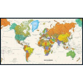 Contemporary World Wall Map in Spanish - 50" x 28.5" Laminated