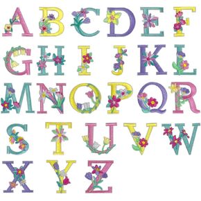 26Pcs A-Z Embroidery Alphabet Patches， Self-Adhesive Sew or Iron on Repair Flower Plant Letter Patches for Clothing Shirts Jackets Hats Jeans Shoes Bags Decors