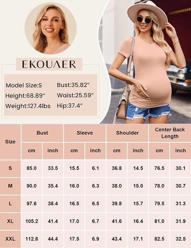 Ekouaer قمصان الأمومة النسائية 3 حزم الخامس الرقبة القمم تونك ملابس الحمل الجانب Ruched قصيرة الأكمام عادية تي شيرت S-XXL in Saudi Arabia