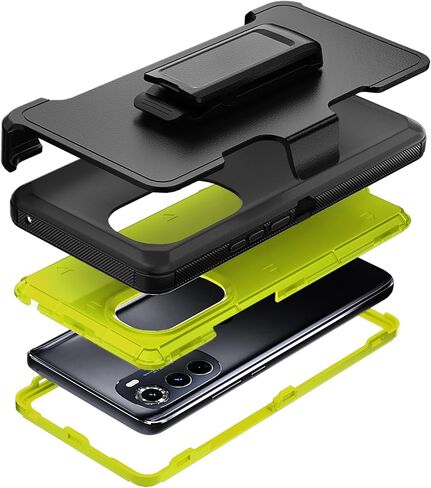 Compatible with Motorola Edge (2022) Case, with Belt Clip Holster Heavy Duty Rugged Shockproof Full Body Protection Kickstand Phone case for Motorola Edge (2022) (Black) in Kuwait