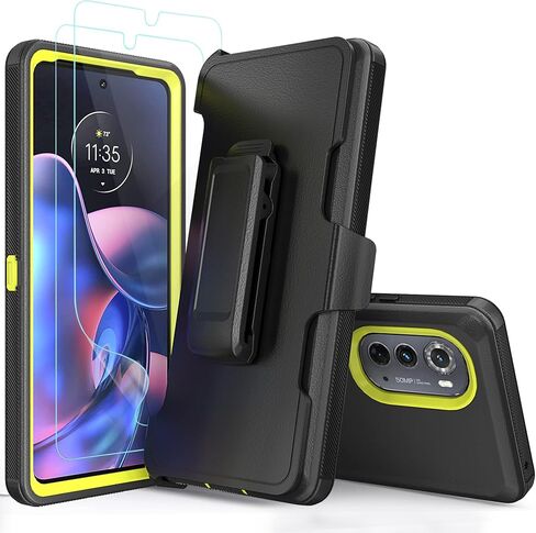 Compatible with Motorola Edge (2022) Case, with Belt Clip Holster Heavy Duty Rugged Shockproof Full Body Protection Kickstand Phone case for Motorola Edge (2022) (Black) in Kuwait