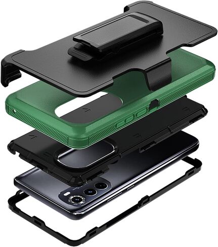 متوافق مع حافظة Motorola Edge (2022)، مع حافظة بمشبك حزام شديدة التحمل ومضادة للصدمات وحماية كاملة للجسم لهاتف Motorola Edge (2022) (أسود) in Kuwait