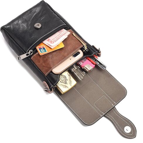 Crossbody Cell Phone Bag Wallet, Leather Cell Phone Belt Clip Holder, Multifunction Messenger Holster Crossbody Purse with Shoulder Strap Waist Wallet Belt Clip Holder with Locking Carabiner Hook in Saudi Arabia