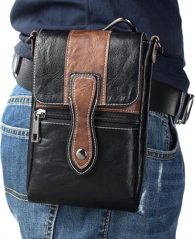 Crossbody Cell Phone Bag Wallet, Leather Cell Phone Belt Clip Holder, Multifunction Messenger Holster Crossbody Purse with Shoulder Strap Waist Wallet Belt Clip Holder with Locking Carabiner Hook in Saudi Arabia
