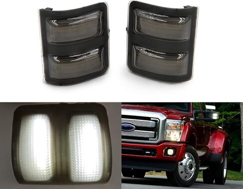 2x LED Side Mirror Light Marker Compatible with 2008 to 2016 Ford F250 F350 F450 F550 Super Duty Turn Signal，7C3Z-13776-A 7C3Z-13776-B 7C3Z13776A 7C3Z13776B (Smoked Lens White Light) in Saudi Arabia