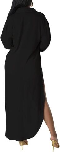 Womens Long Sleeve Button Down Cover Up Sexy Sheer Mesh Maxi Shirts Dress Beach Cardigan See Through Kimono in Saudi Arabia