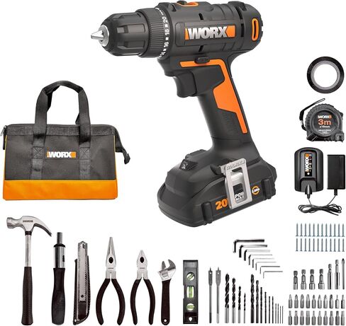 Worx 20V 3/8" Cordless Drill with 84pc Accessory Kit, Variable 2-Speed Drill Set 265 In-Lbs Torque 20+1 Clutch, Lightweight Compact Drill Driver 3/8-Inch Keyless Chuck – Battery & Charger Included in Saudi Arabia