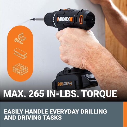 Worx 20V 3/8" Cordless Drill with 84pc Accessory Kit, Variable 2-Speed Drill Set 265 In-Lbs Torque 20+1 Clutch, Lightweight Compact Drill Driver 3/8-Inch Keyless Chuck – Battery & Charger Included in Saudi Arabia