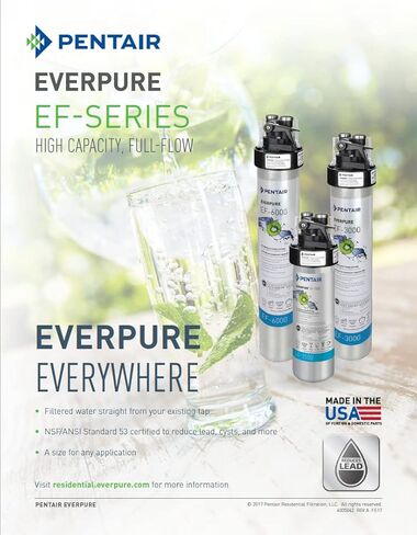 خرطوشة فلتر Pentair Everpure EF-3000 سريعة التغيير، EV985750، للاستخدام في نظام مياه الشرب ذو التدفق الكامل Everpure EF-3000، سعة 3000 جالون، 0.5 ميكرون in Kuwait