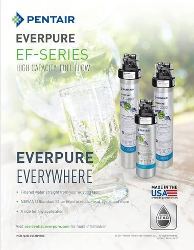 خرطوشة فلتر Pentair Everpure EF-3000 سريعة التغيير، EV985750، للاستخدام في نظام مياه الشرب ذو التدفق الكامل Everpure EF-3000، سعة 3000 جالون، 0.5 ميكرون in Kuwait