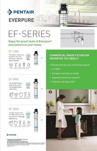 خرطوشة فلتر Pentair Everpure EF-3000 سريعة التغيير، EV985750، للاستخدام في نظام مياه الشرب ذو التدفق الكامل Everpure EF-3000، سعة 3000 جالون، 0.5 ميكرون in Kuwait