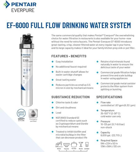 خرطوشة فلتر Pentair Everpure EF-3000 سريعة التغيير، EV985750، للاستخدام في نظام مياه الشرب ذو التدفق الكامل Everpure EF-3000، سعة 3000 جالون، 0.5 ميكرون in Kuwait
