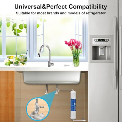 طقم فلتر مياه مضمن للثلاجة وصانع الثلج، استبدال فلتر كربون بعد التوصيل السريع 1/4 بوصة لنظام مياه التناضح العكسي مع صمام مياه التغذية، خط مياه وتركيبات 1/4 بوصة in Kuwait