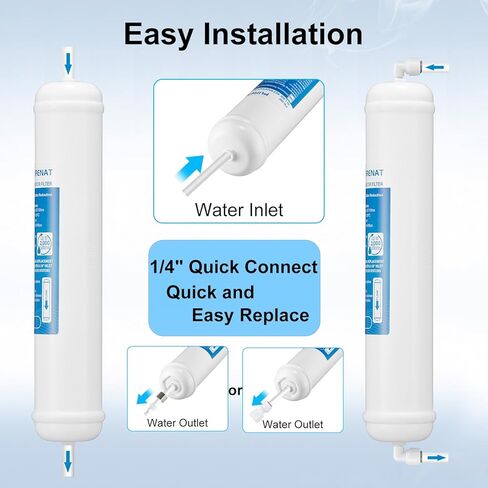 طقم فلتر مياه مضمن للثلاجة وصانع الثلج، استبدال فلتر كربون بعد التوصيل السريع 1/4 بوصة لنظام مياه التناضح العكسي مع صمام مياه التغذية، خط مياه وتركيبات 1/4 بوصة in Kuwait