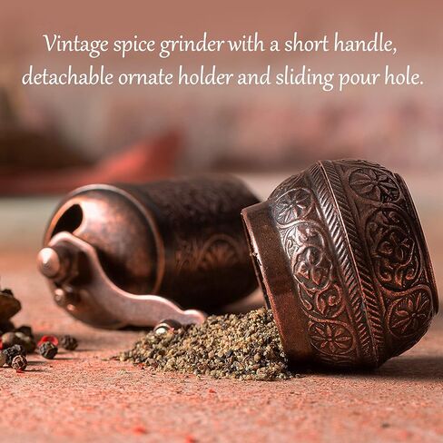 Decorative Black Pepper Grinder, Refillable Turkish Spice Mill with Adjustable Coarseness, Manual Pepper Mill with Handle, Spice Grinder Metal with Hand Crank, Copper in Kuwait