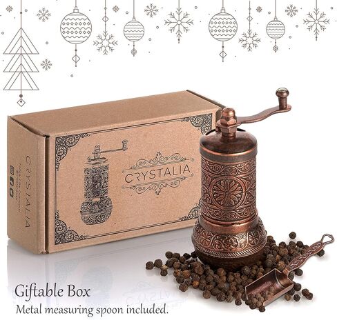 Decorative Black Pepper Grinder, Refillable Turkish Spice Mill with Adjustable Coarseness, Manual Pepper Mill with Handle, Spice Grinder Metal with Hand Crank, Copper in Kuwait