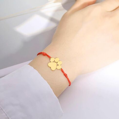Paw Print Layered Bracelet For Girls Women Stainless Steel Hollow Out Cat Paw Print Strings Bracelet Cute Charm Adjustable Double Rope Bracelet Jewelry Cat Lover Gifts in Saudi Arabia